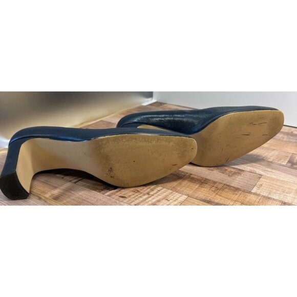 Navy Leather SRO Womens Classic Square-Toe Block Heel Pumps 8M - Picture 5 of 5